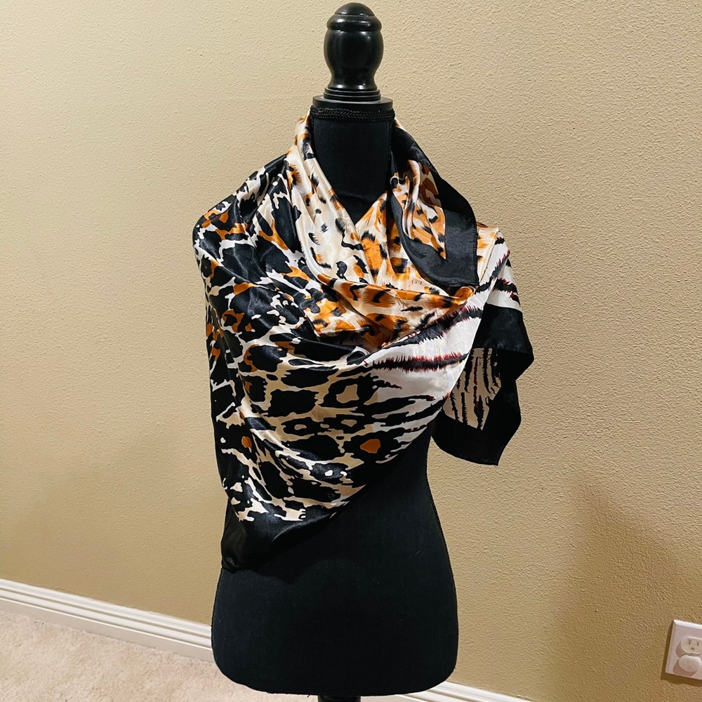 Leopard Tiger Silky Square Scarf Shawl Wrap